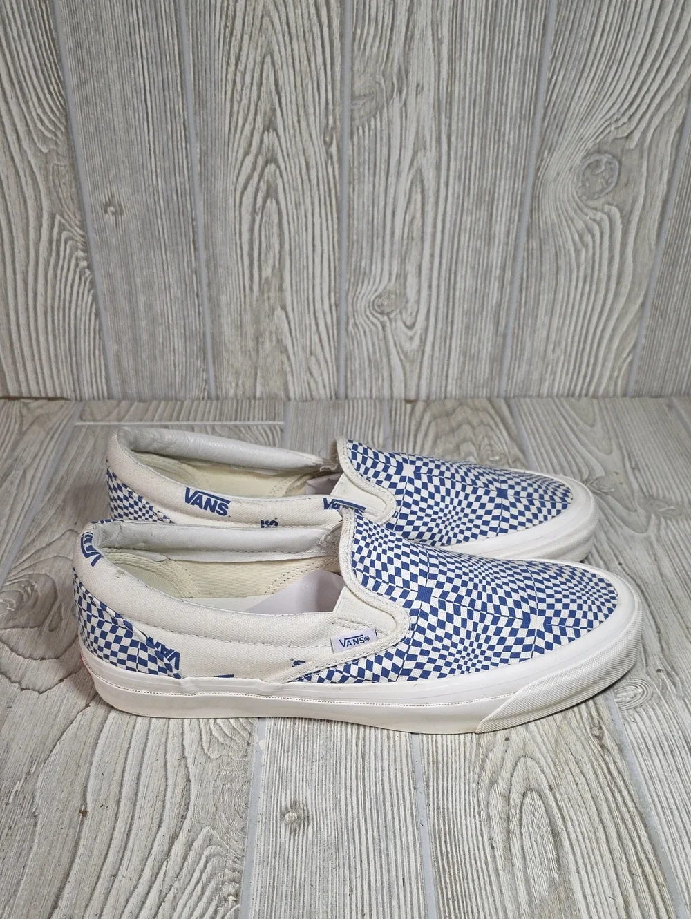 Vans OG Classic Slip On LX Blue White Optical Checkerboard Sneakers Mens Size 10